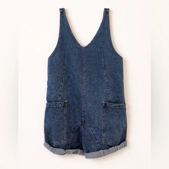 Denim Women's Short Overalls Romper - Picture 2 of 3